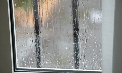 雨で濡れた窓